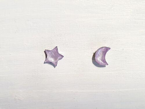 Mini moon & star studs - Lilac pearl ,SKU608
