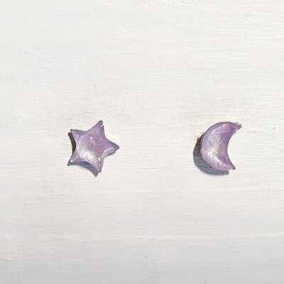 Mini moon & star studs - Lilac pearl ,SKU608