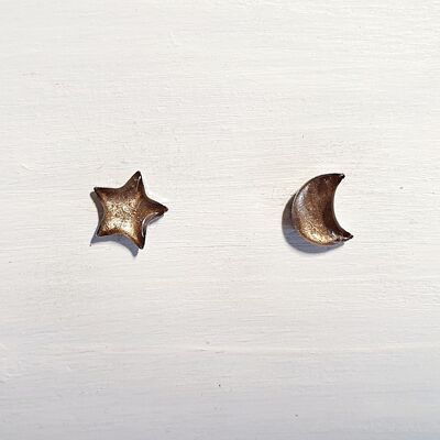 Pendientes mini luna y estrella - Latte pearl, SKU610