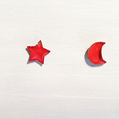 Mini Mond & Stern Ohrstecker - Rote Perle ,SKU611