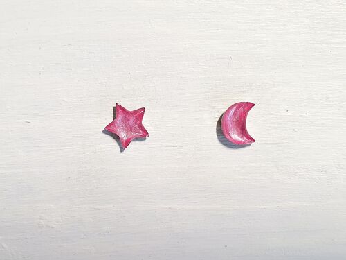 Mini moon & star studs - Candy floss pearl ,SKU612