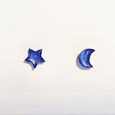 Mini moon & star studs - Cornflower pearl ,SKU614
