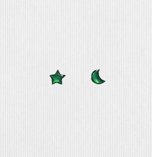 Mini moon & star studs - Pearl Green ,SKU615