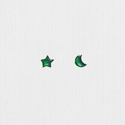 Mini tachuelas luna y estrella - Pearl Green, SKU615