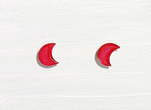 Mini moon studs - Iridescent pink ,SKU626