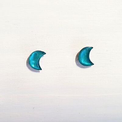 Mini moon studs - Iridescent aqua ,SKU643