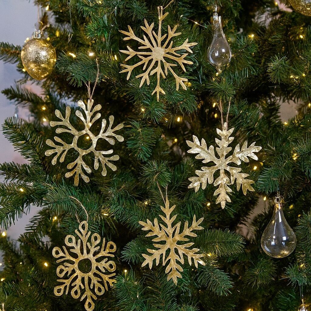 Metallic Gold Snowflake Ornaments Small, Set of 5