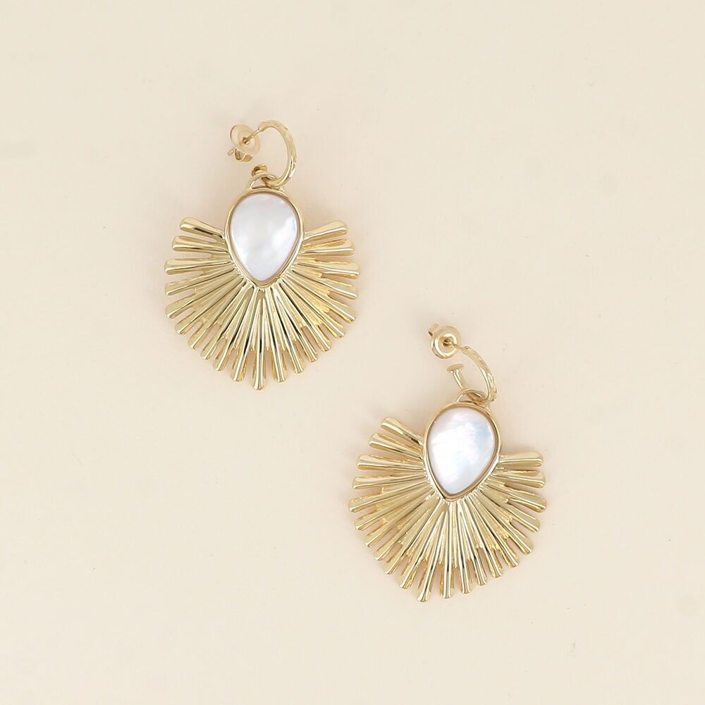 Creole earrings - large foliage and natural stone drop