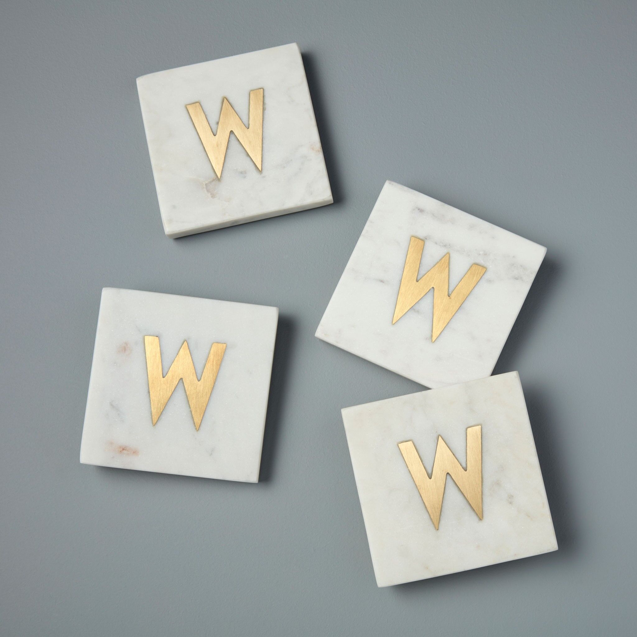 Verona Marble Monogram Coasters Set of 4   - Letter W