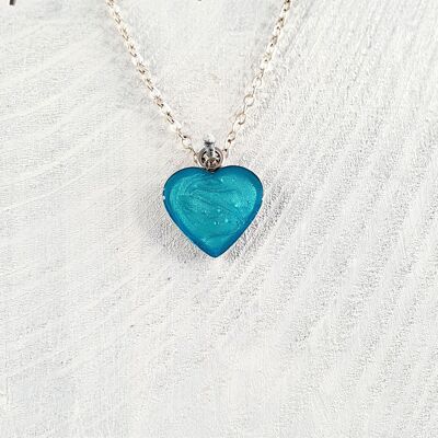 Colgante-collar de corazón - Azul iridiscente, SKU767