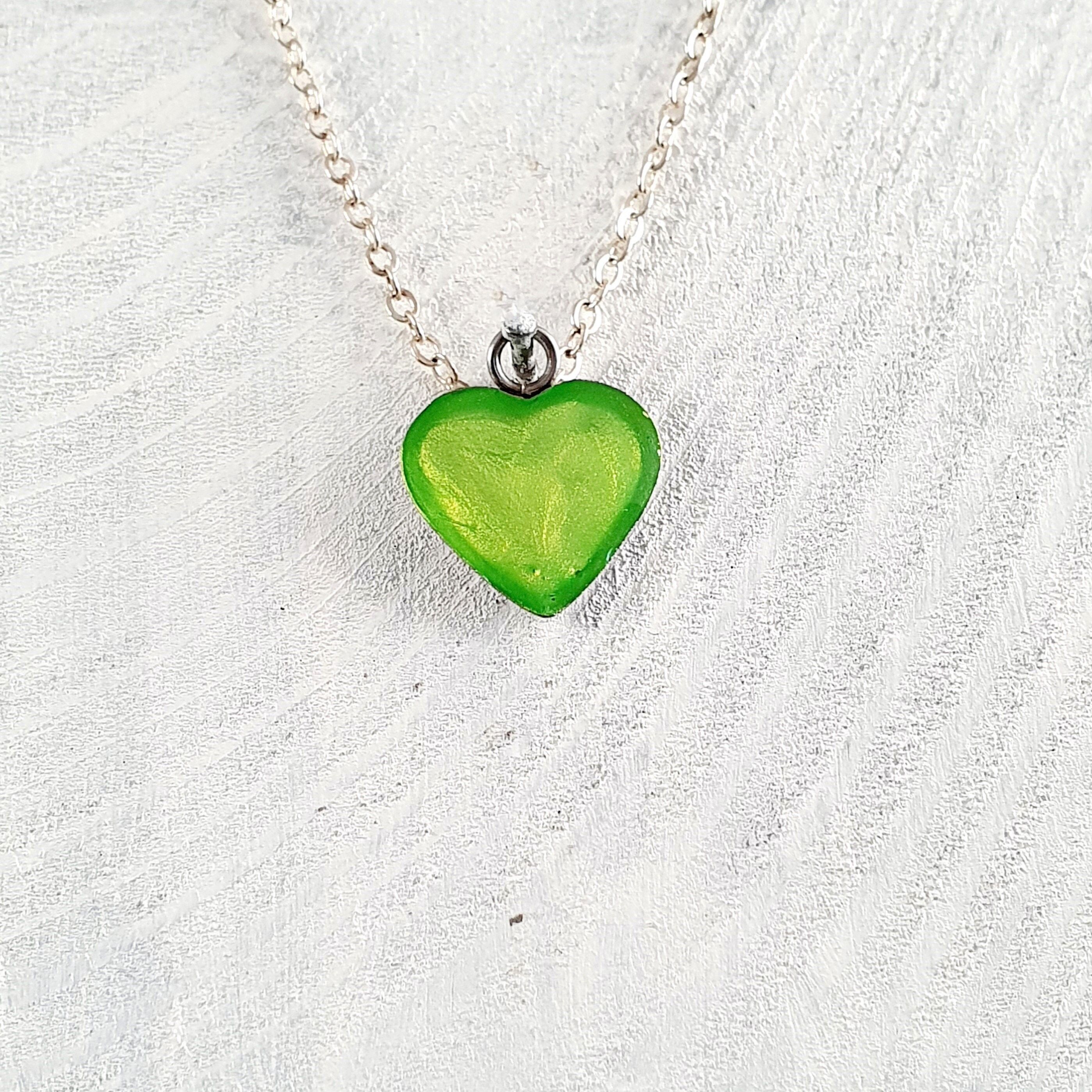 Collier pendentif coeur - Vert irisé ,SKU768