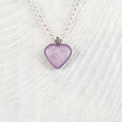 Collier pendentif coeur - Perle lilas ,SKU775
