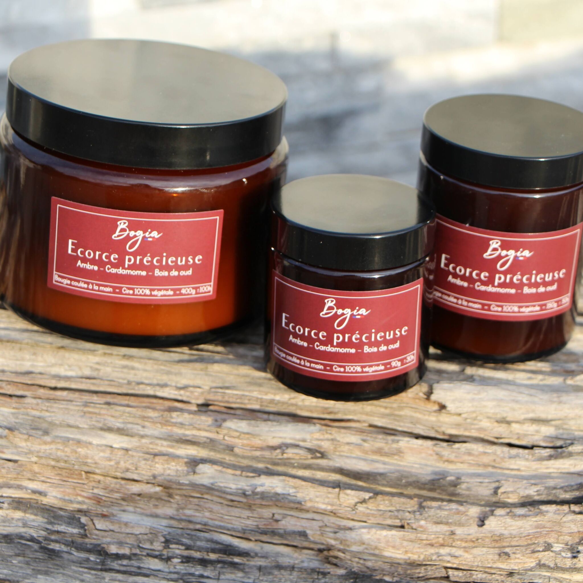 Scented vegetable wax candle - "Precious Bark" 3 sizes: 90g-150g-400g Scents: Amber - Cardamom - Oud wood