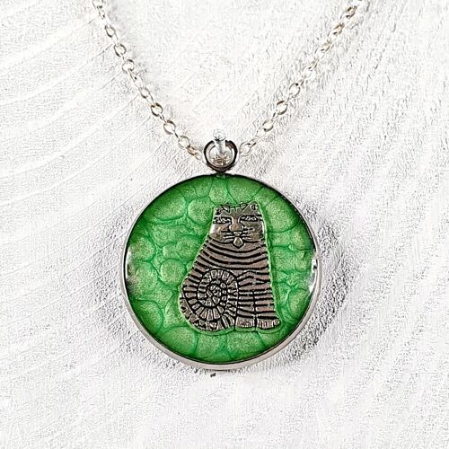 Fat Cat pendant necklace - Emerald ,SKU787