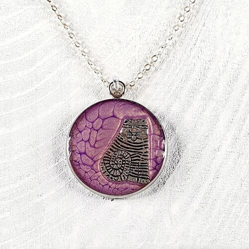 Fat Cat pendant necklace - Purple ,SKU790