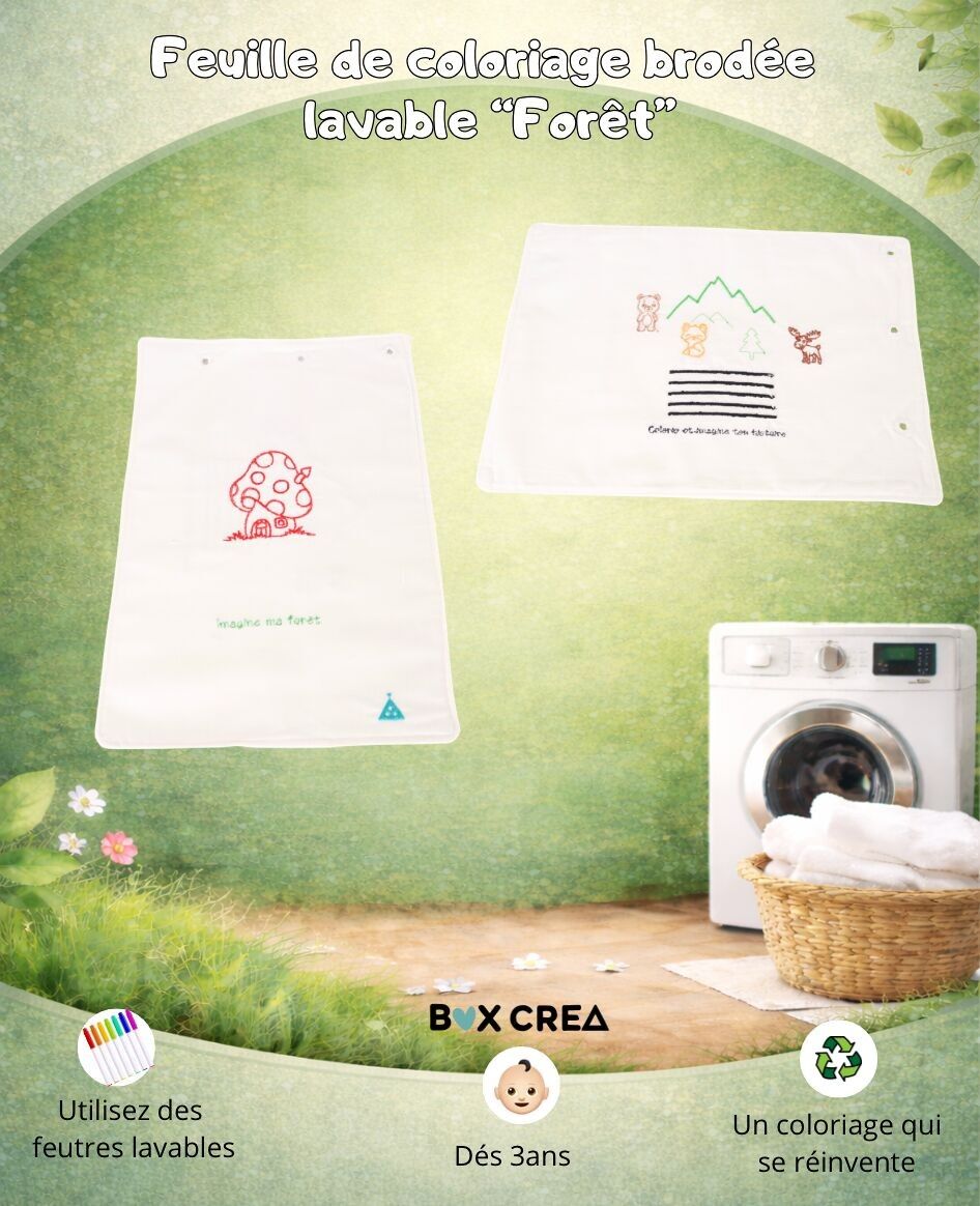 Recambio de lámina para colorear lavable y bordada con temática de bosque.