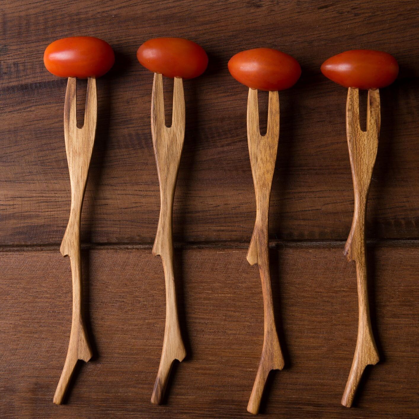Teak Twig Forks, Set of 4