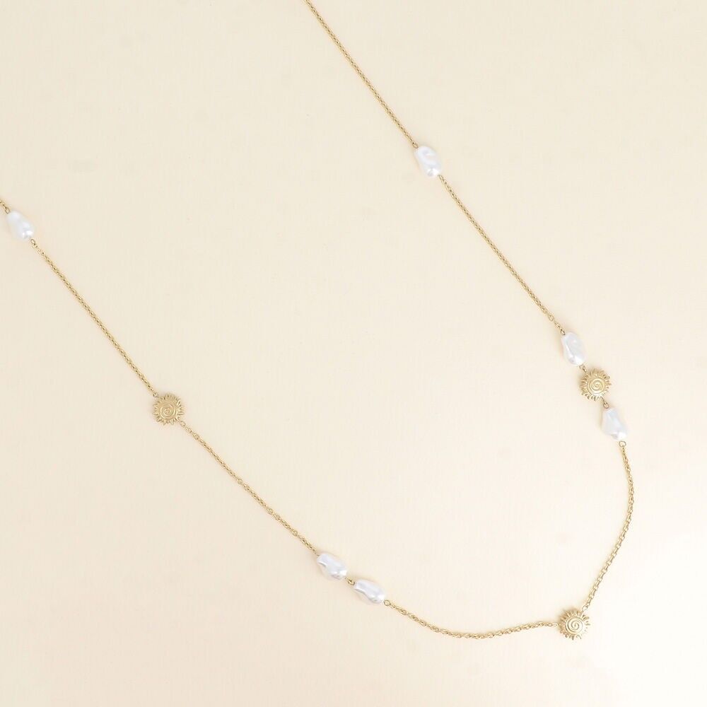Long necklace - sun pendants and freshwater pearls