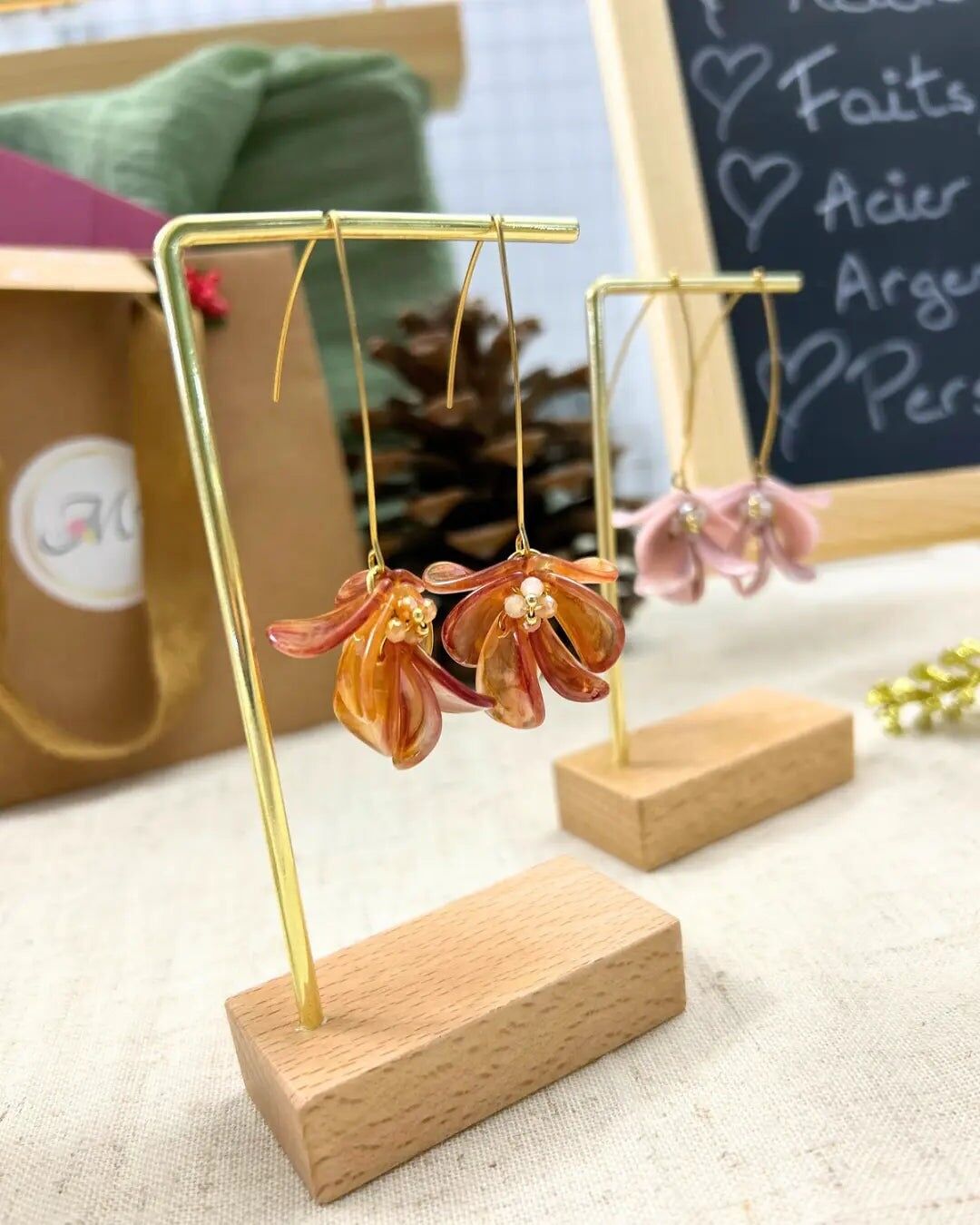 Boucles d'Oreilles Hameçon Perles Florales Colorées