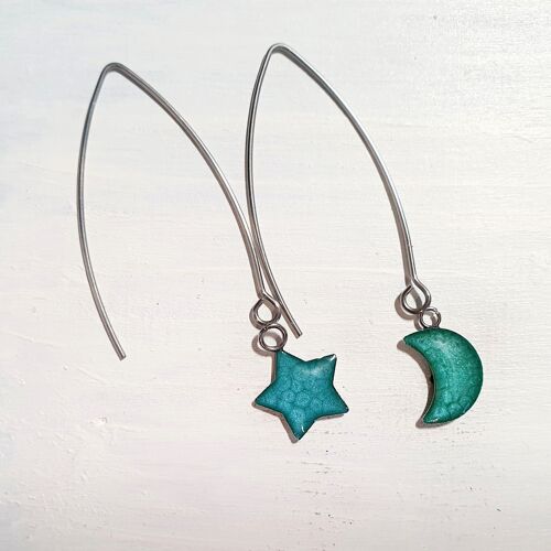 Long wire drop star& moon earrings - Turquoise ,SKU875