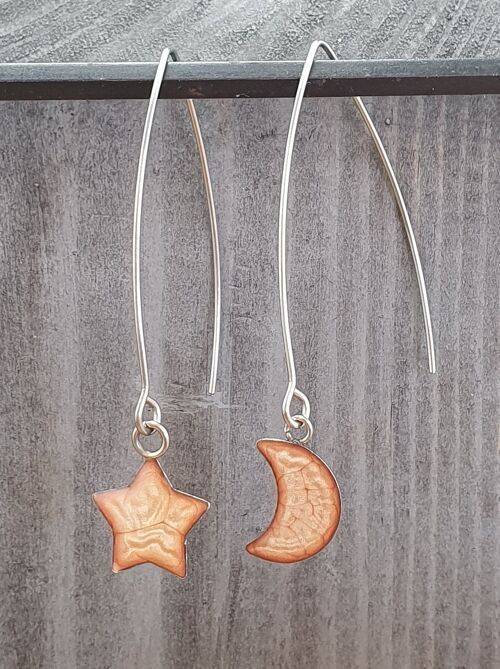 Long wire drop star& moon earrings - Pink ,SKU879