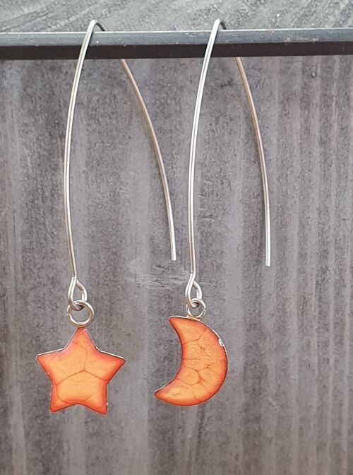 Long wire drop star& moon earrings - Orange ,SKU880