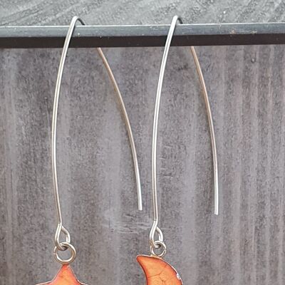 Long wire drop star&moon earrings - Orange ,SKU880