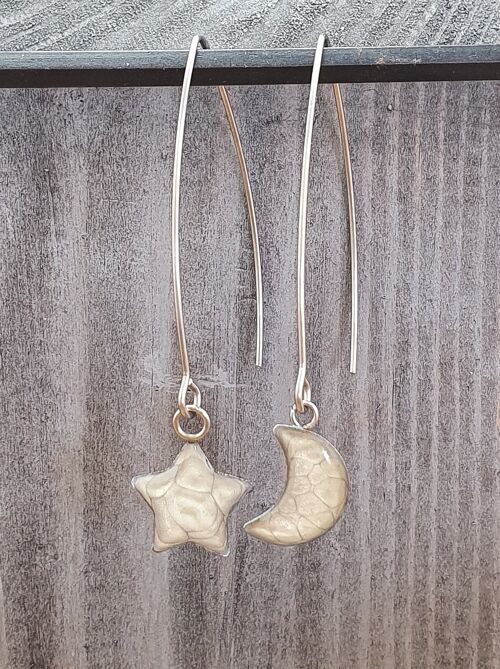 Long wire drop star& moon earrings - Ice blue ,SKU885