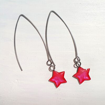 Long wire drop star earrings - Iridescent pink ,SKU901