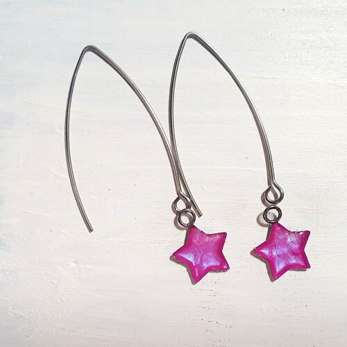 Long wire drop star earrings - iridescent purple ,SKU902