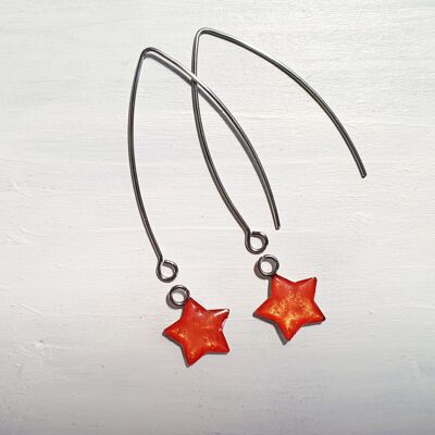 Long wire drop star earrings - iridescent orange ,SKU903