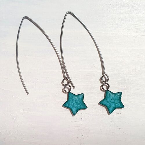 Long wire drop star earrings - Turquoise ,SKU905