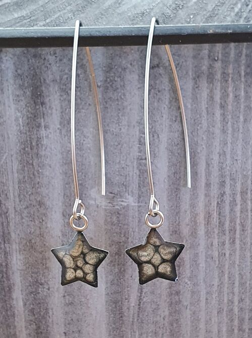 Long wire drop star earrings - Onyx ,SKU906