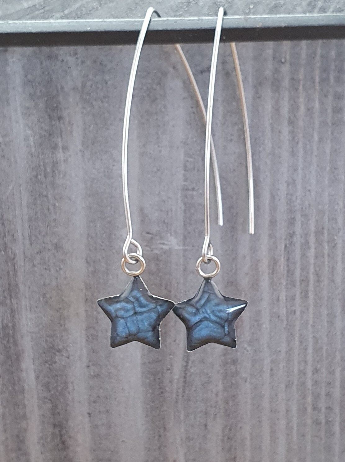 Pendientes largos con forma de estrella y alambre - Azul noche, SKU907