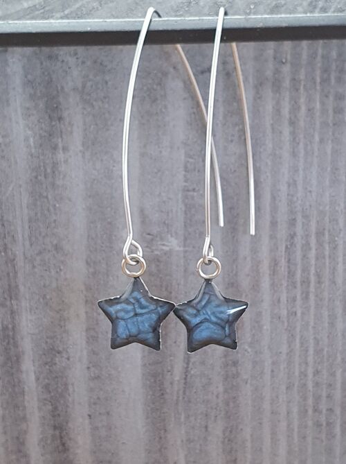 Long wire drop star earrings - Night blue ,SKU907