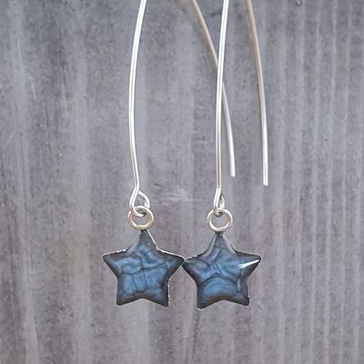 Pendientes largos con forma de estrella y alambre - Azul noche, SKU907