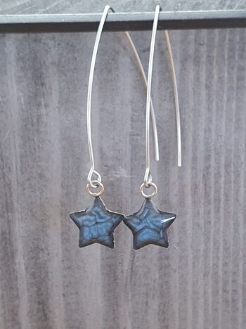 Boucles d'oreilles longues étoile fil - Bleu nuit ,SKU907