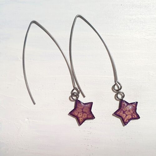 Long wire drop star earrings - Purple ,SKU908