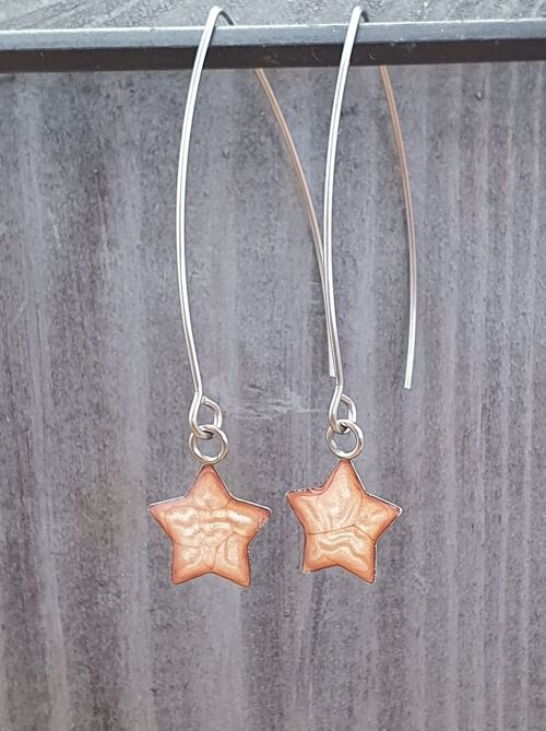 Long wire drop star earrings - Pink ,SKU909