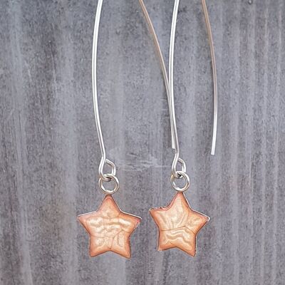 Pendientes largos con forma de estrella y alambre - Rosa, SKU909