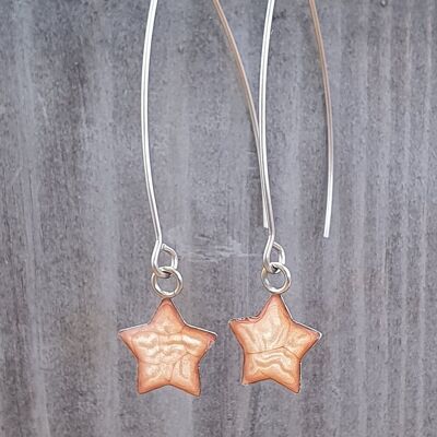 Long wire drop star earrings - Pink ,SKU909