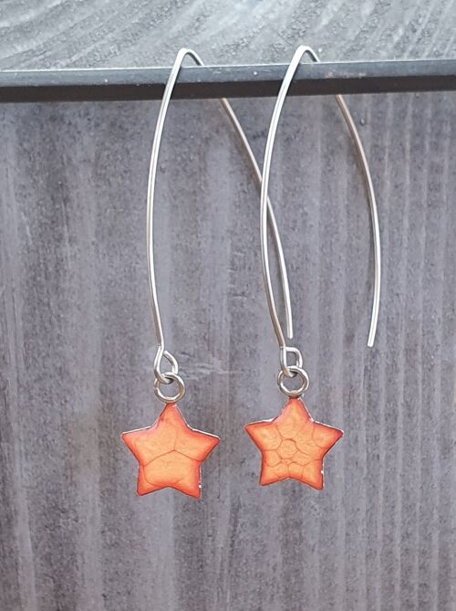 Long wire drop star earrings - Orange ,SKU910