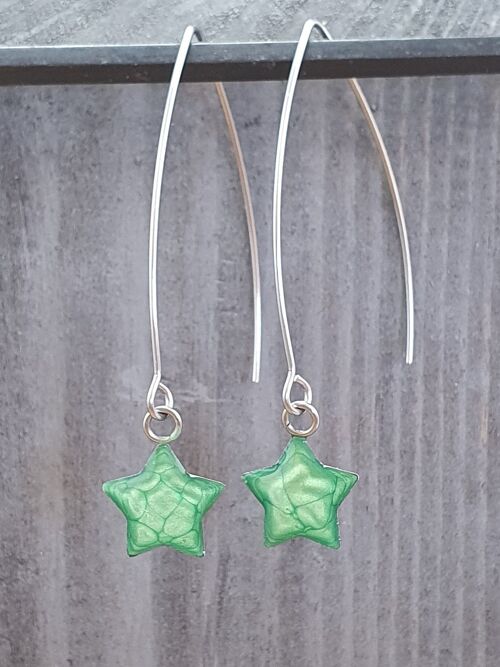 Long wire drop star earrings - Emerald ,SKU911