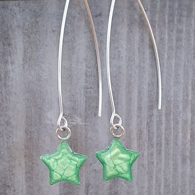 Orecchini a stella con goccia a filo lungo - Smeraldo, SKU911