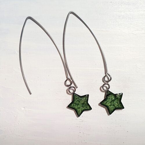 Long wire drop star earrings - Leaf ,SKU912