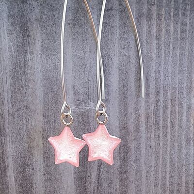Long wire drop star earrings - Baby pink ,SKU913