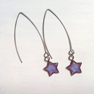 Long wire drop star earrings - Violet ,SKU914