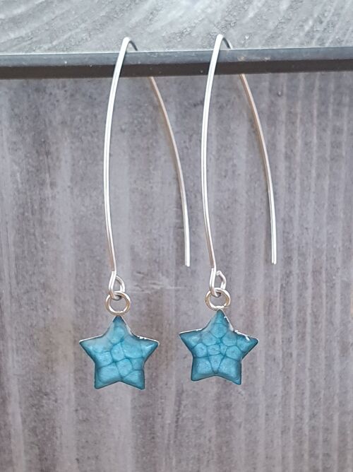 Long wire drop star earrings - Sea blue ,SKU916