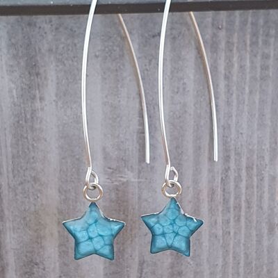 Long wire drop star earrings - Sea blue ,SKU916