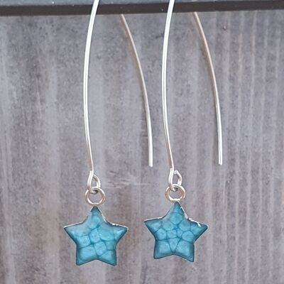 Boucles d'oreilles longues étoile fil - Bleu de mer ,SKU916